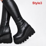 Autumn Winter Women Black PU Platform Leather Knee High Boots YN-589910