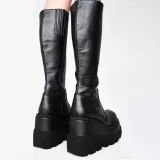 Autumn Winter Women Black PU Platform Leather Knee High Boots YN-589910