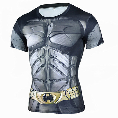 Fashion Men Digital Printing Superman Black Short Sleeve Tops A-2493104