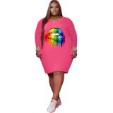 Fashion Women Round Neck Lip Printing Dress Dresses A186677