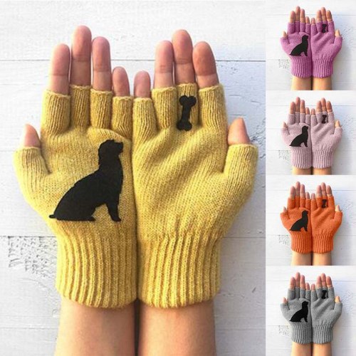 Autumn Winter Warm Thicken Solid Color Knitted Outdoor Open Fingered Gloves