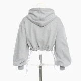 Women Hollow Out Gray Sweatshirt Hooded Collar Short Tops 1397108