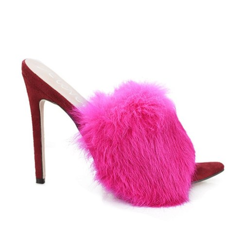 Fashion Women 11cm High Heels Fur Slippers 2667-34