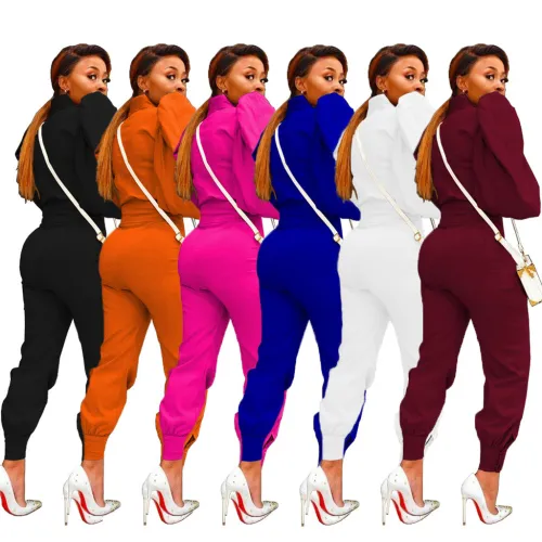 Women High Waist Bubble Two Pcs One Set Tops With Bottom Pants Outfit Outfits M212031