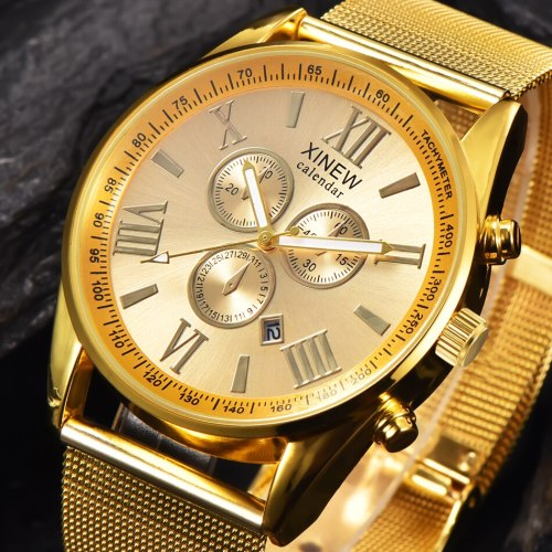 Men Luxury Full Stainless Steel Strap Date Gold Watches 232233
