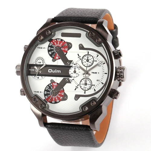Men Double Movement Sports Leather Strap Clock Watches 354859