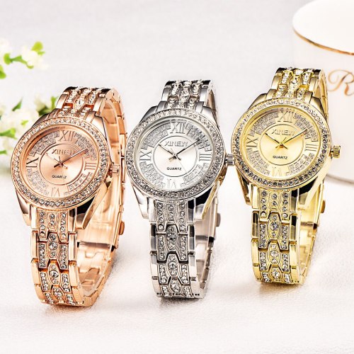 Rose Gold Women's Diamond Design Bracelet Watches 668899