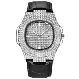 Men's Ice Out Role Hip Hop Fashion Diamond Leather Clock Watches 121021