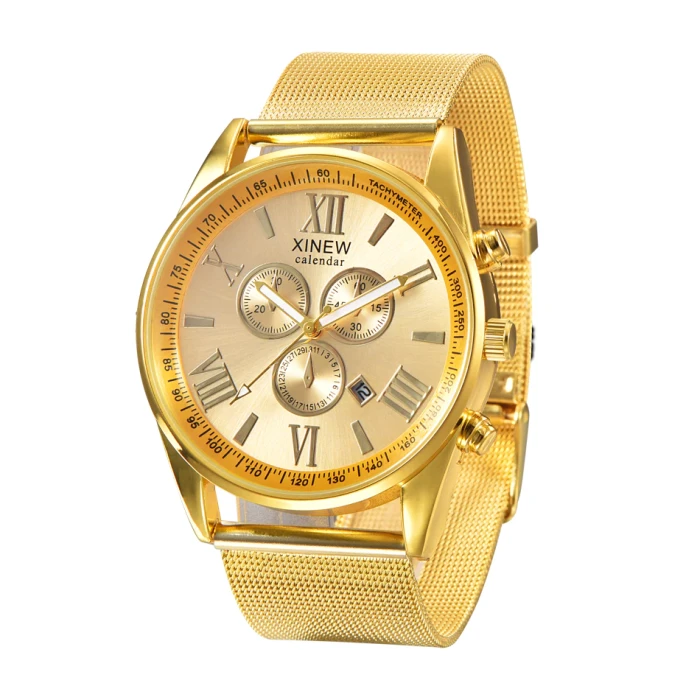 Men Luxury Full Stainless Steel Strap Date Gold Watches 232233