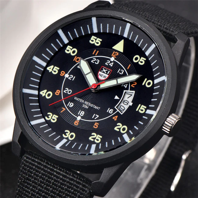 Men's Nylon Band Date Quartz Analog Business Clock Watches 233041