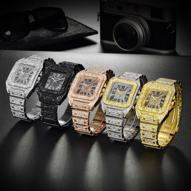 Men Famous Luxury Iced Out Square Diamond Quartz Watches 152233