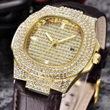 Men's Ice Out Role Hip Hop Fashion Diamond Leather Clock Watches 121021