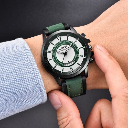 Men Fashion Leather Band Calendar Quartz Wristwatches 2229310