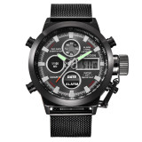 Men Leather Band Dual Time Digital Quartz Wristwatches 300314
