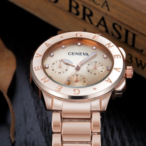 Famous Gold Crystal Quartz Stainless Steel Dress Watches 260314