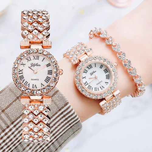 Women Rose Gold Fashion Quartz Diamond Bracelet Watches