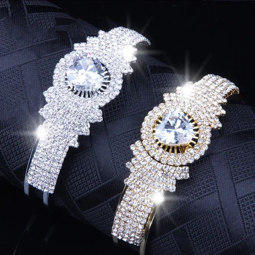Women Fashion Rhinestone Zircon Full Diamond Stainless Steel Watches SL540011