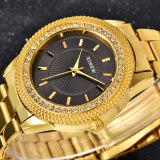 Men Luxury Gold Quartz Stainless Steel Rhinestone Watches 00718