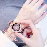 Women Fashion Starry Sky Leather Quartz Bracelet Watches SL0112