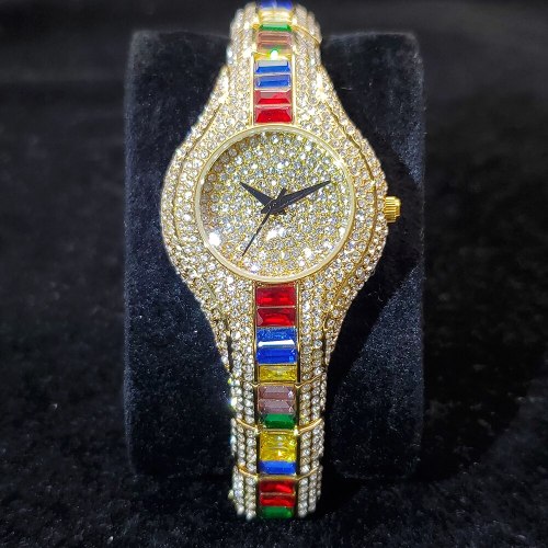 Women Small Round Sweet Girl's Quartz Rainbow Diamond Watches V196107