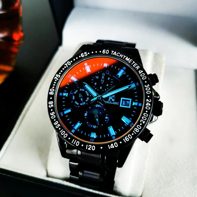 Men Fashion Stainless Steel Sports Calendar Waterproof Watches AGLS-207889