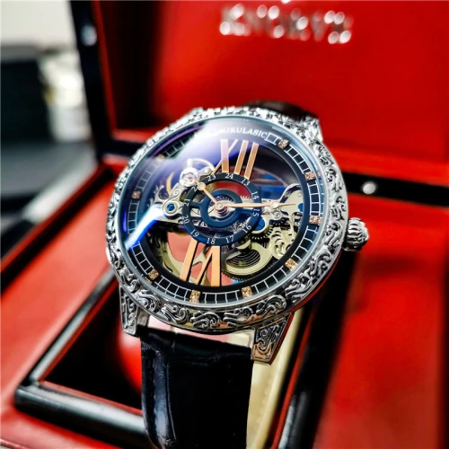 Men's High-End Handsome Hollow Mechanical Waterproof Leather Butterfly Watches