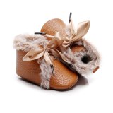 0-24M  Princess Baby Kids PU Leather Infant Toddler Faux Fur With Bow Baby Shoes XH022334