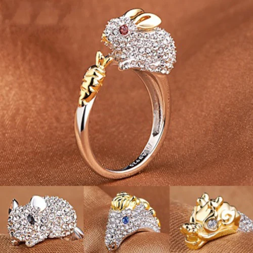 Women Open Wedding Adjustable Rabbit Shape Finger Rings CR632435