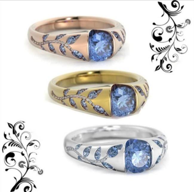 Women Party Wedding Leaf Zircon Crystal Finger Rings AJZ279810