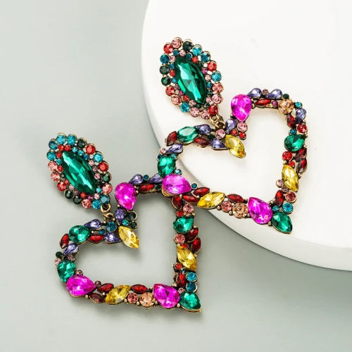 Fashion Women Colorful Heart Crystal Earrings P3593104