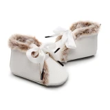 0-24M  Princess Baby Kids PU Leather Infant Toddler Faux Fur With Bow Baby Shoes XH022334