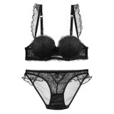 Women Upper Thin And Lower Thick Gather Half Cup Lace Mesh Bra Set 1600213