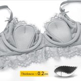 Fashion Women Gray Sexy Thin Cup Push Up Lace Bras Transparent Underwear 923647