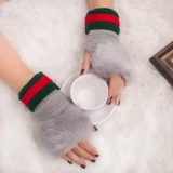 Women New Wool Warm Winter Imitated Furs Half-Finger Gloves ST619210