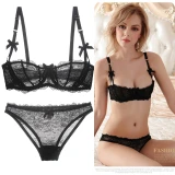 Sexy Lace Bra And Brief Set 1/2 Half Cup Breathable Lingeries Underwear 917889