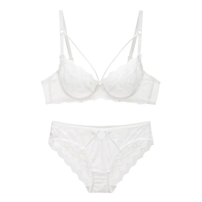 Women Sexy Ultra Thin Transparent Lace Bra and Panties Set Plus Size Underwear 924354