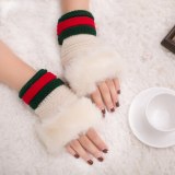 Women New Wool Warm Winter Imitated Furs Half-Finger Gloves ST619210
