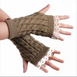 Winter Autumn Women Fashion Lace Trims Long Fingerless Knitted Gloves ST7283