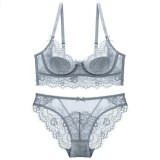 Fashion Women Gray Sexy Thin Cup Push Up Lace Bras Transparent Underwear 923647