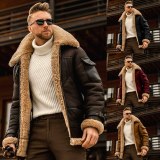 Fashion Men Cashmere Leather Jacket  Winter Thicken Coats D388899#
