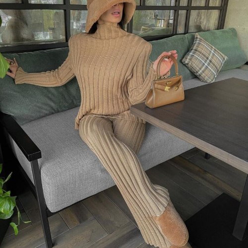 Women Knitted Striped Sweaters Two Pcs One Set Tops With Bottom Pants Outfit Outfits LH053849