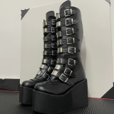 Gothic Style Cool Punk Motorcycles Boots Female Platform Wedges High Heels Calf Boots Women Shoes