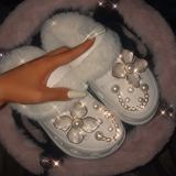 Autumn and Winter Cartoon Fleece-Lined Plush Warm Hole Shoes