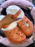 Autumn and Winter Cartoon Fleece-Lined Plush Warm Hole Shoes