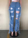 Hollow Out Ripped Jeans for Women Sexy Hole Tassels Denim Pants Plus Size Pocket Flare Bell Bottom Trousers StreetwearD843647