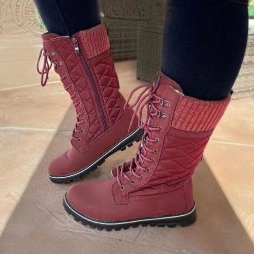 Women Winter Boot Square Heel Black Platform Combat Boots