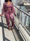 Autumn new sexy women's wear solid color hat wrapped chest elastic three piece set Tracksuits