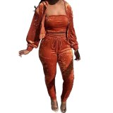 Autumn new sexy women's wear solid color hat wrapped chest elastic three piece set Tracksuits