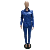 Sexy Women PU set two pieces Jumpsuit casual Outfits Tracksuits LD822637