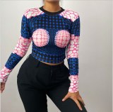 Women Autumn Long Sleeve Printed Slim Fashion T Shirt Crop Tops JY21394105PF